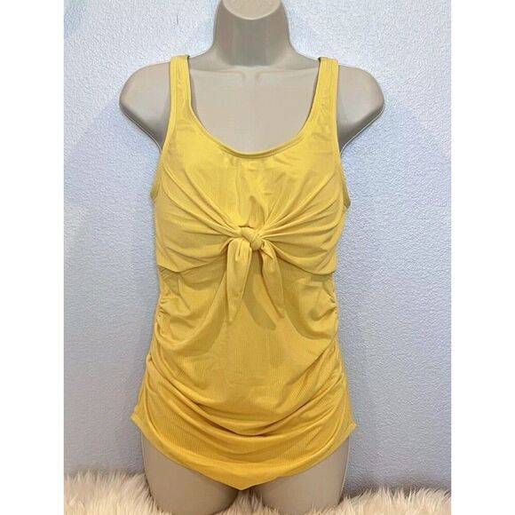 PinkBlush Women’s Yellow Ribbed Front Knot One-Piece Maternity Swimsuit Size M - Picture 5 of 12